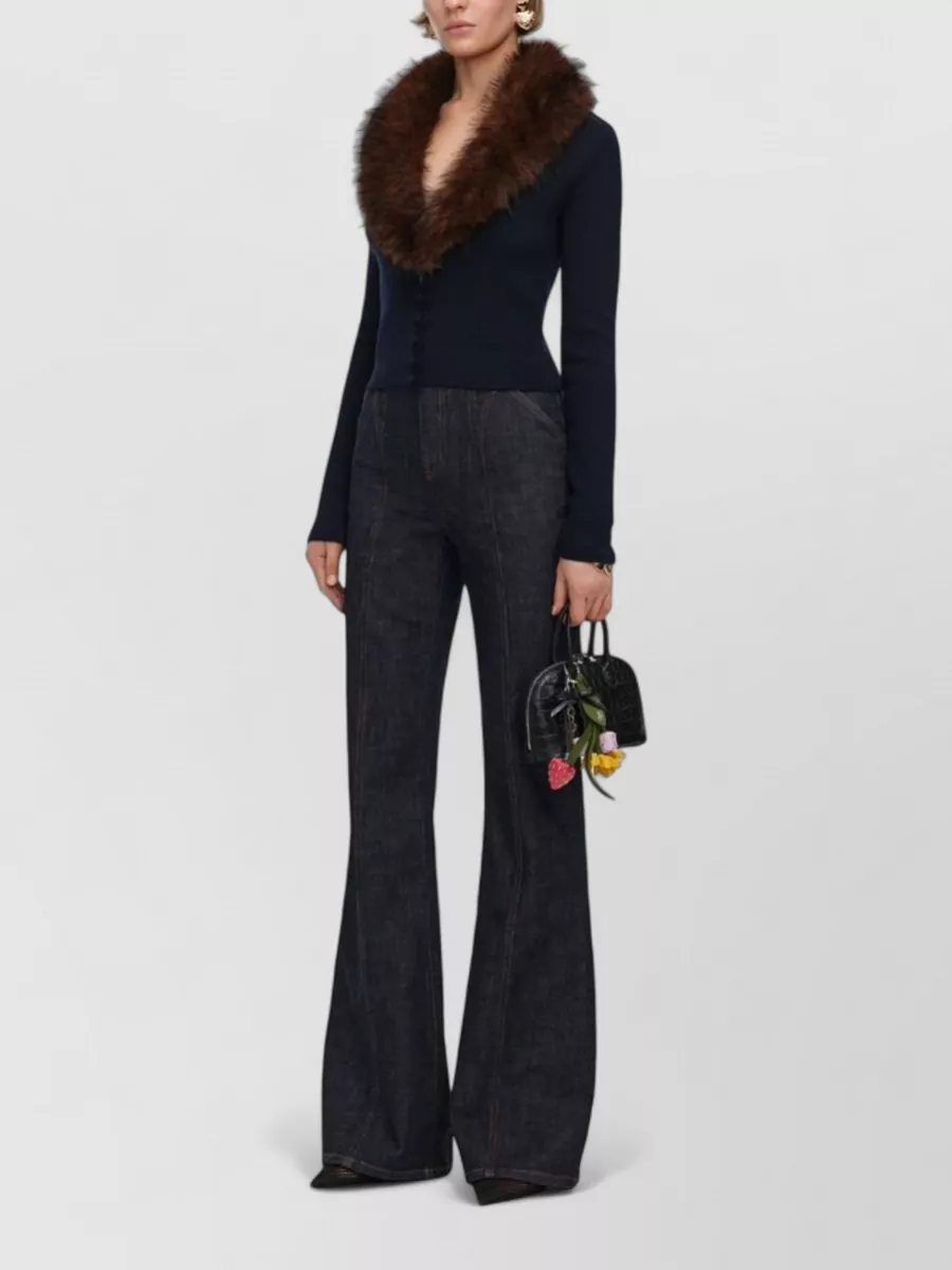 Self-Portrait Cashmere-Blend Faux Fur Trim Cropped Cardigan