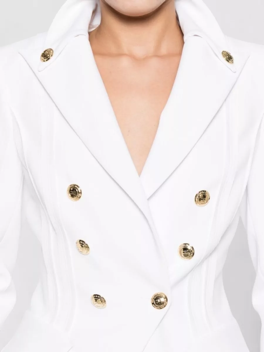 Elisabetta Franchi Longline Double Breasted Jacket Gold Buttons