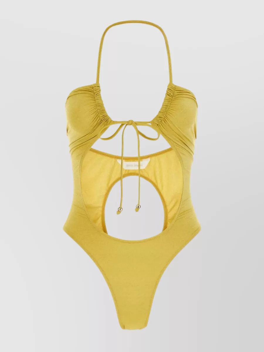 Shop Palm Angels Cut-out Halterneck Trikini In Yellow