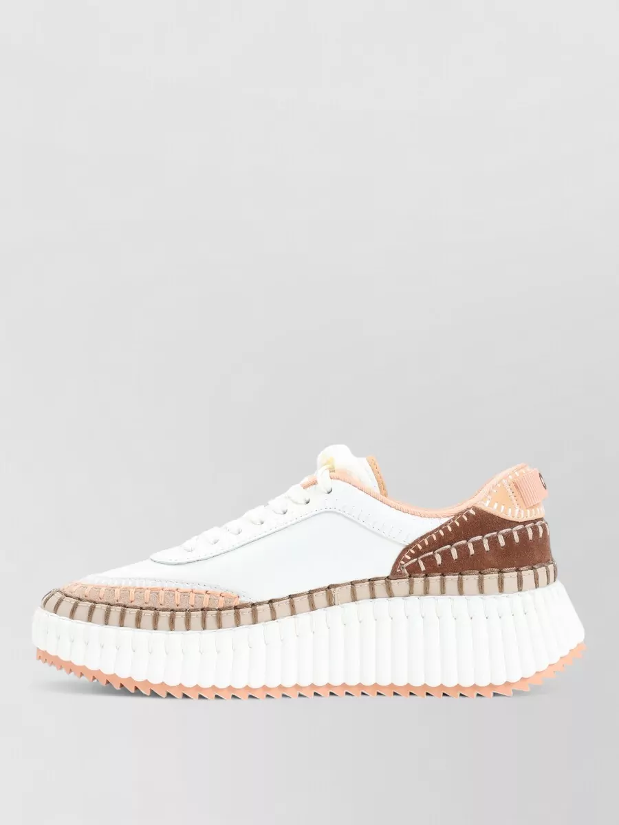 Chloé Nama Sneakers Contrasting Panels Stitch Detailing In White