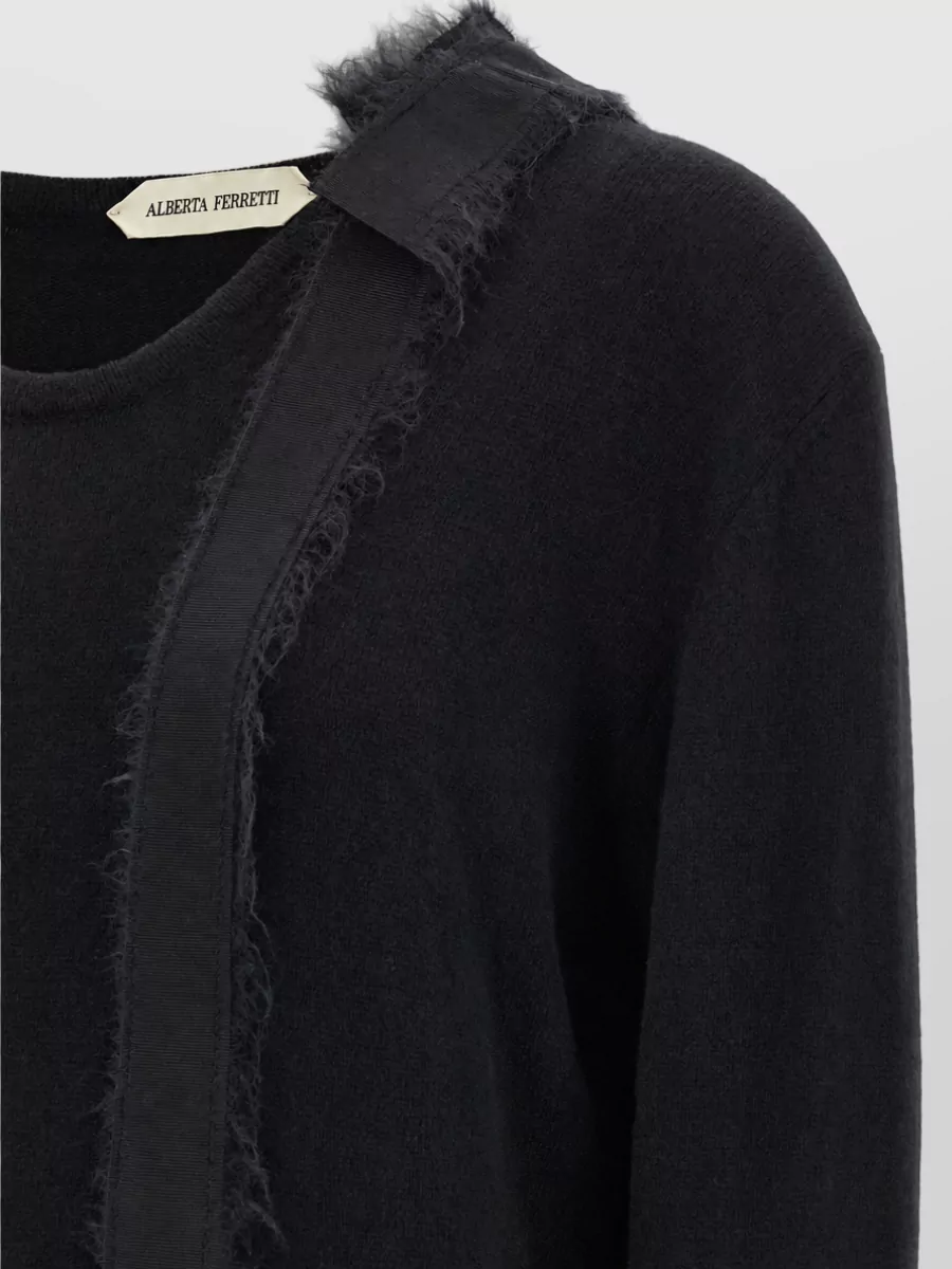 Alberta Ferretti Cashmere Ribbed Crew-Neck Long-Sleeve Bow Sweater