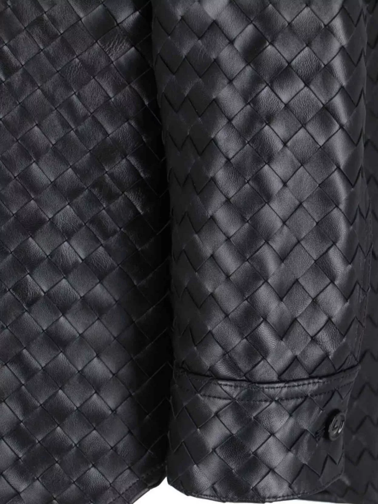 Bottega Veneta Black Shirt With All-over Woven Pattern In Leather Woman In Black
