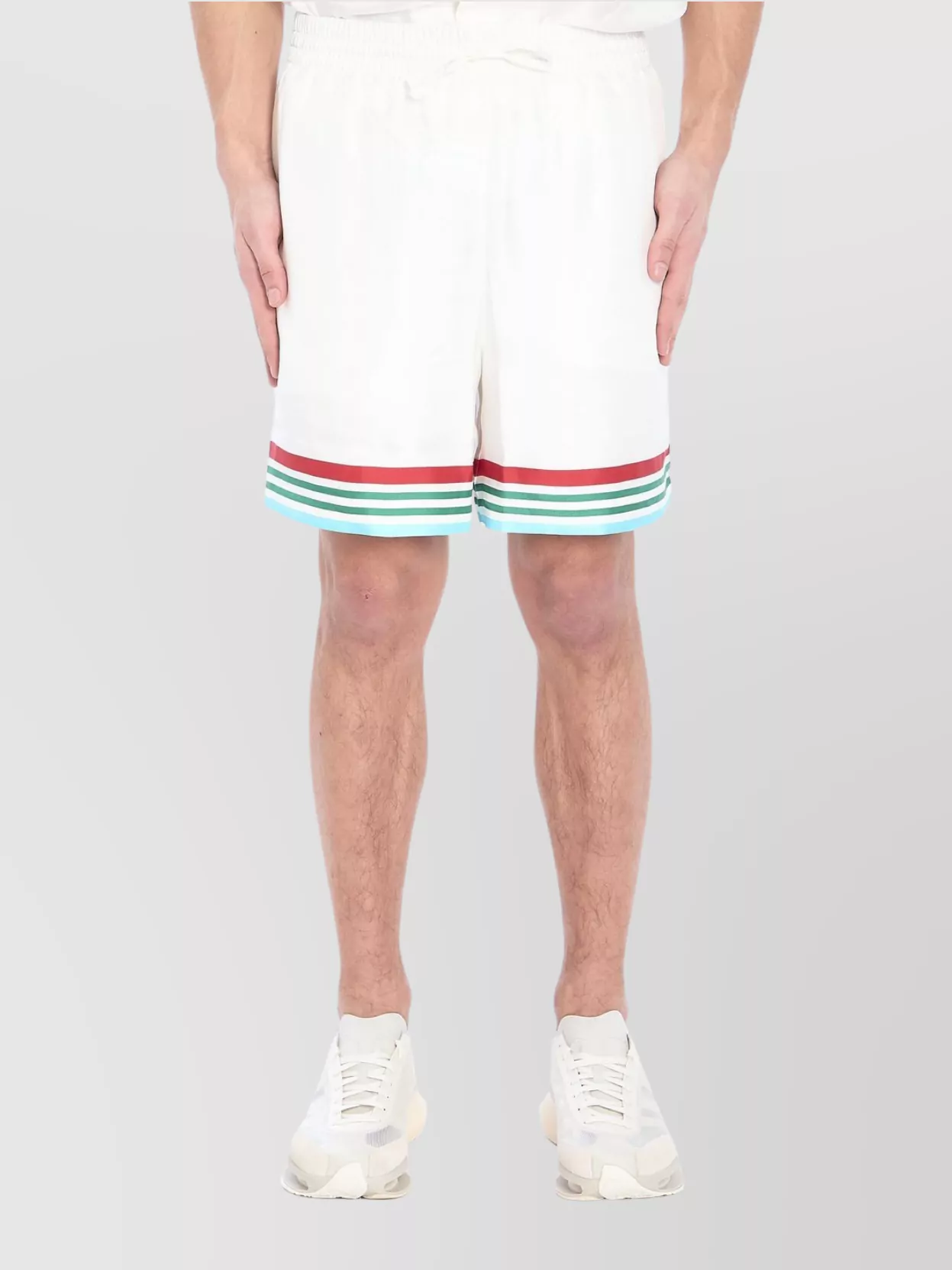 Casablanca Mens Casa Way World Series Relaxed-fit Striped Silk Shorts In White