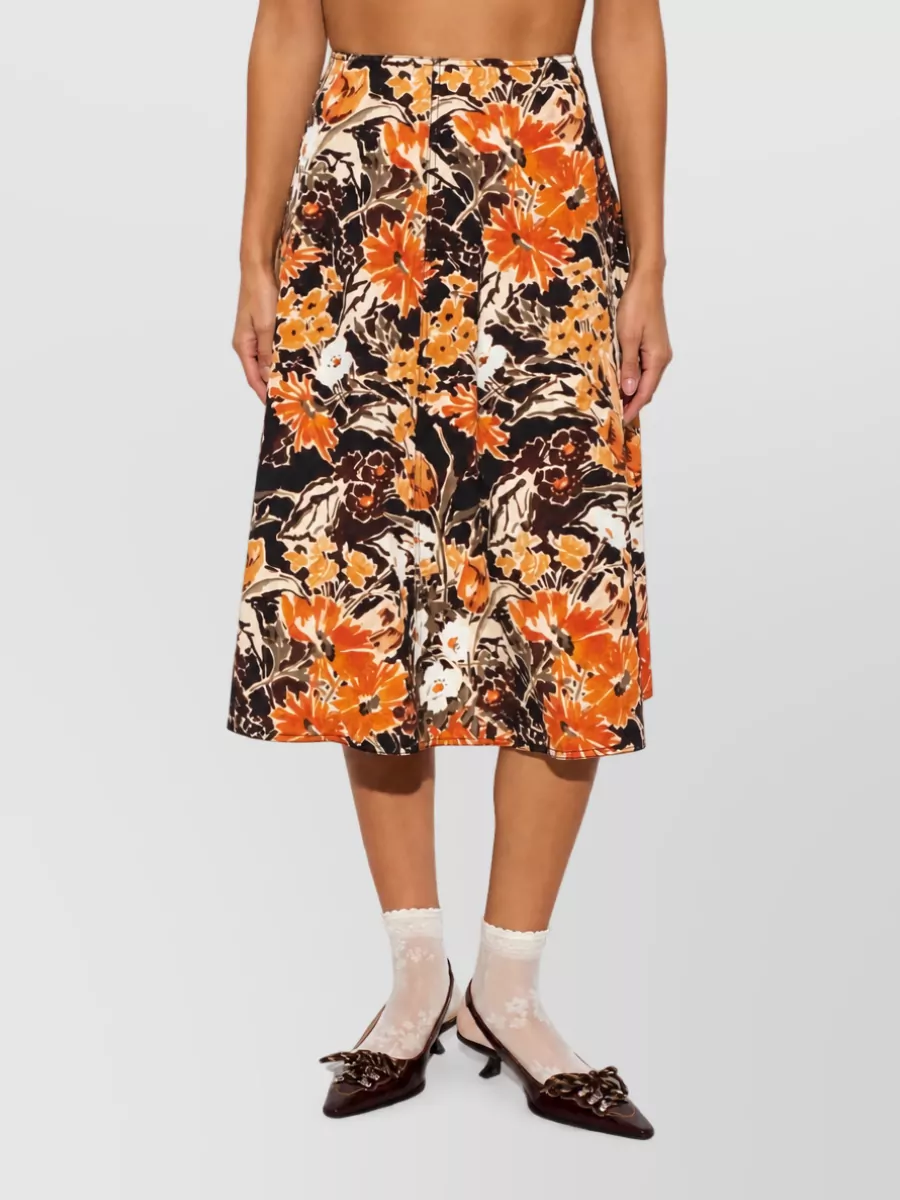 Marni Floral-print textured midi a-line skirt