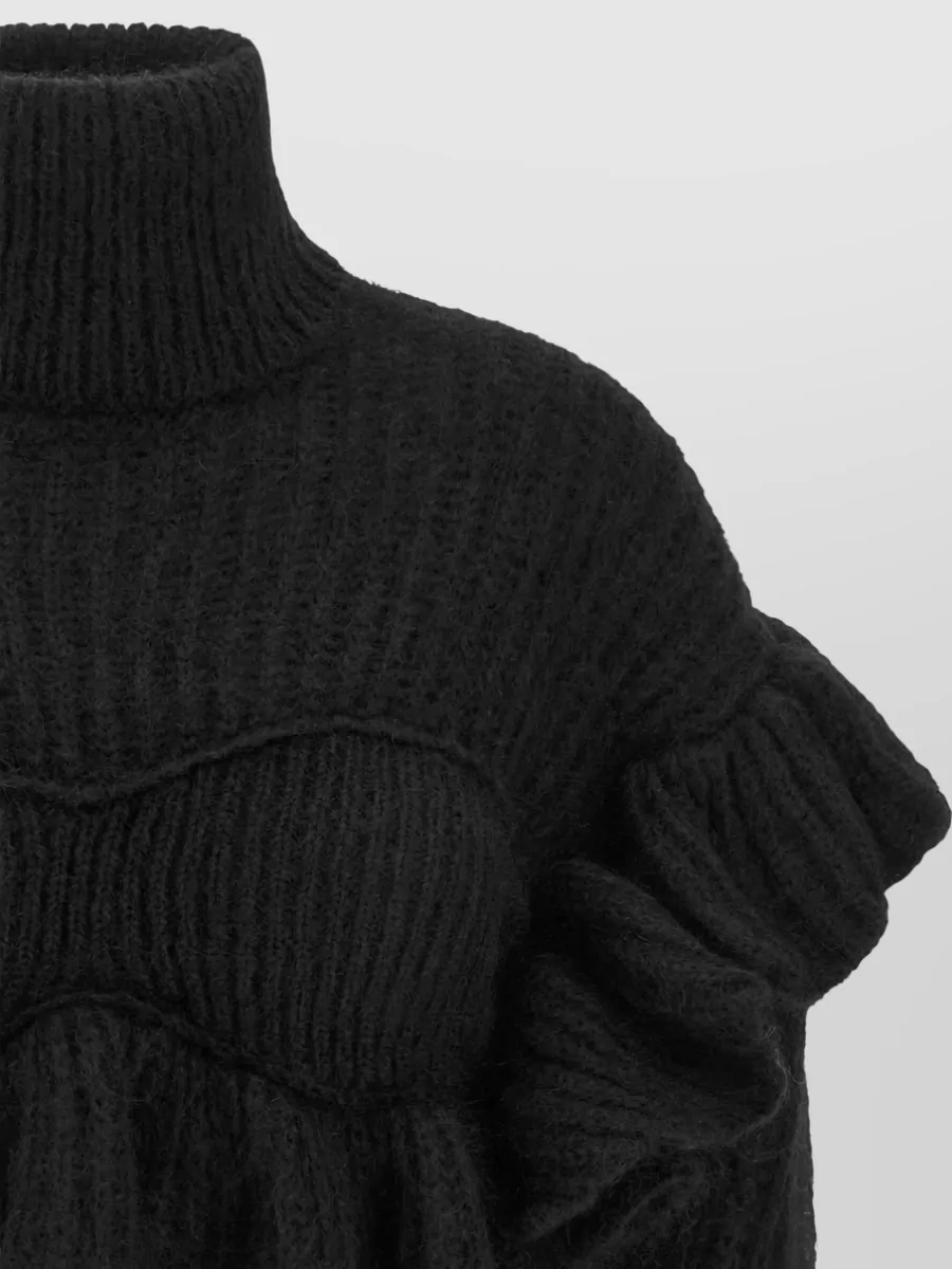 Elisabetta Franchi Mohair Ribbed Ruffled High Neck Cropped Sweater