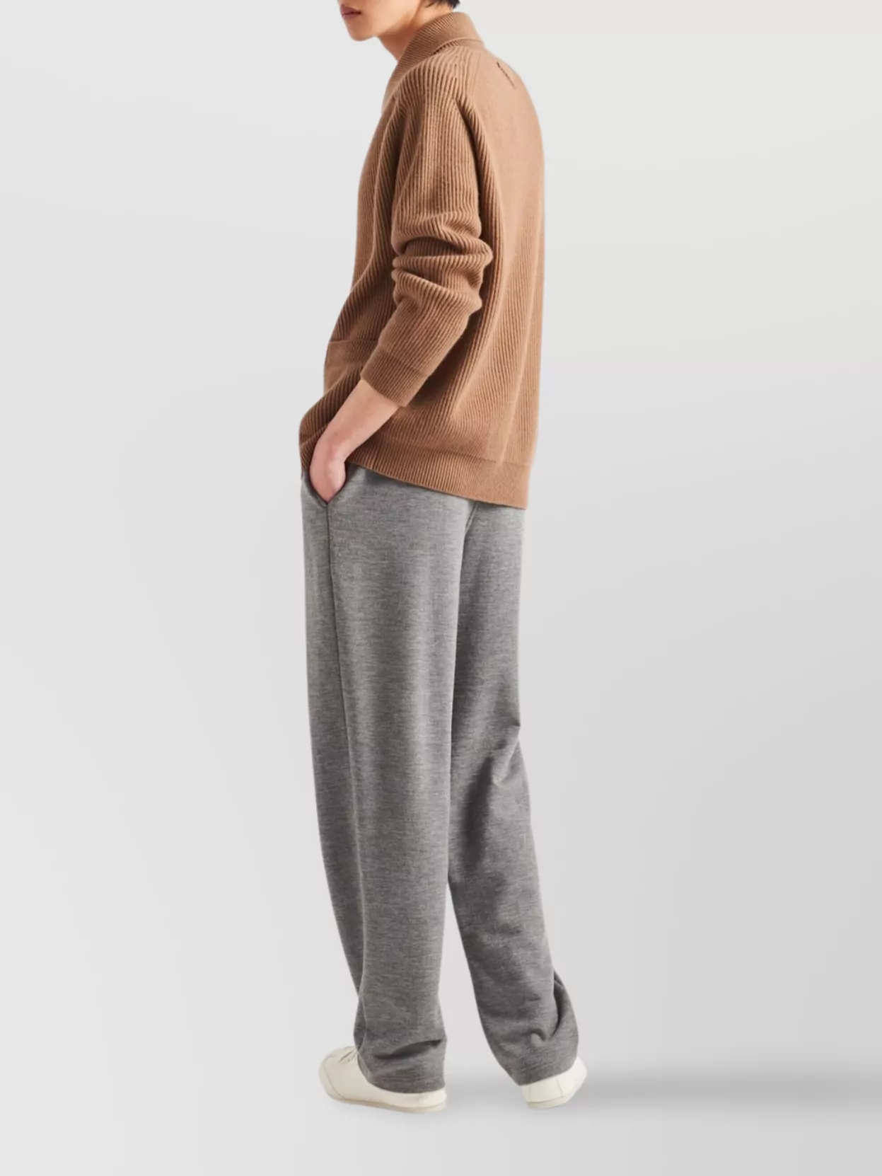 Prada Cashmere Ribbed Texture Cardigan With Patch Pockets