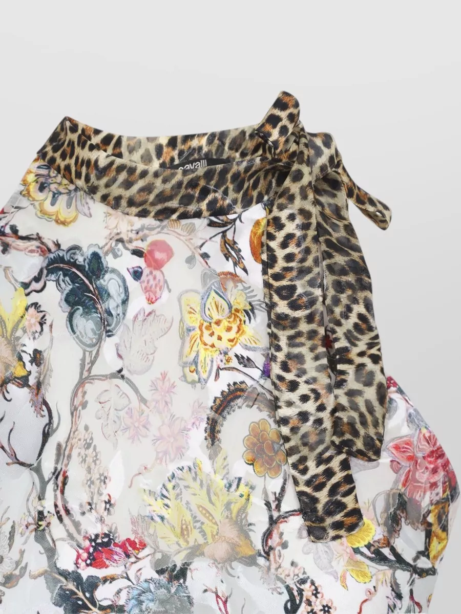 Roberto Cavalli Florentine Floral Halterneck Top Leopard Detail