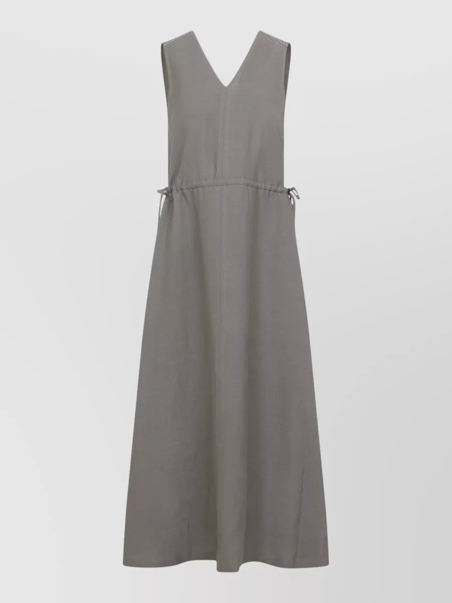 Peserico Twill Midi Dress Sleeveless V Neckline