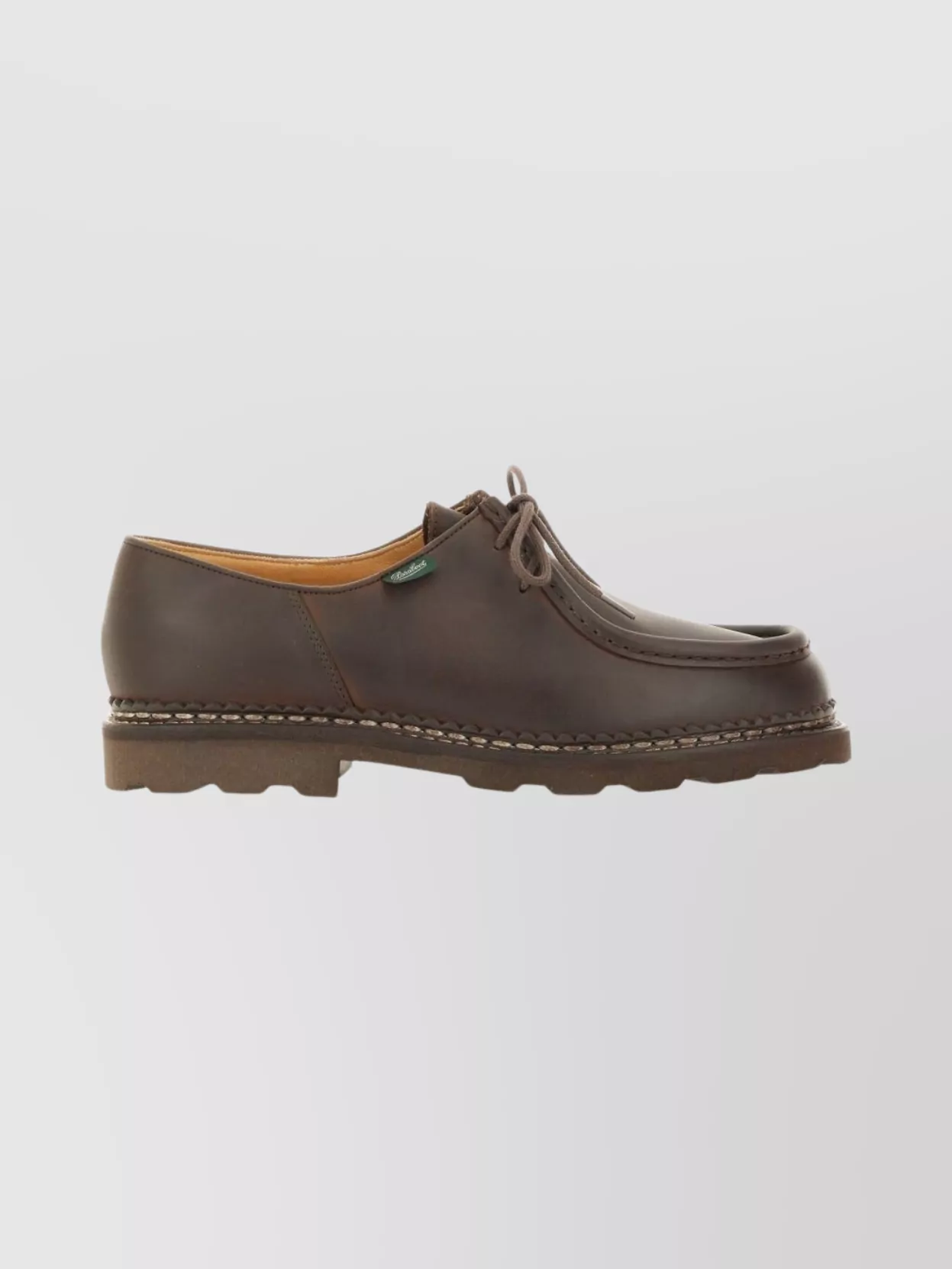 Paraboot Round Toe Leather Derby Shoes With Rubber Sole