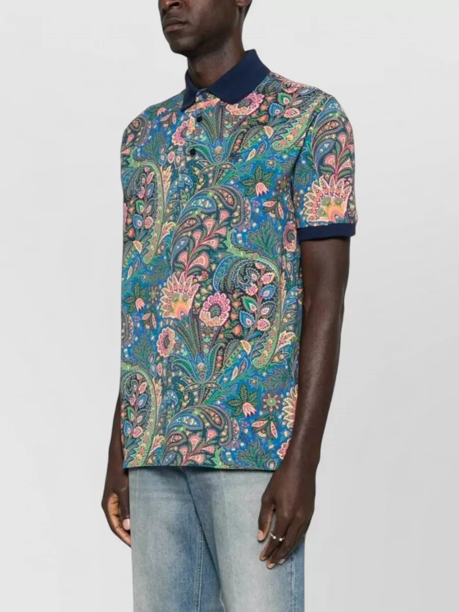 Etro Paisley Print Cotton Short-Sleeve Polo Shirt