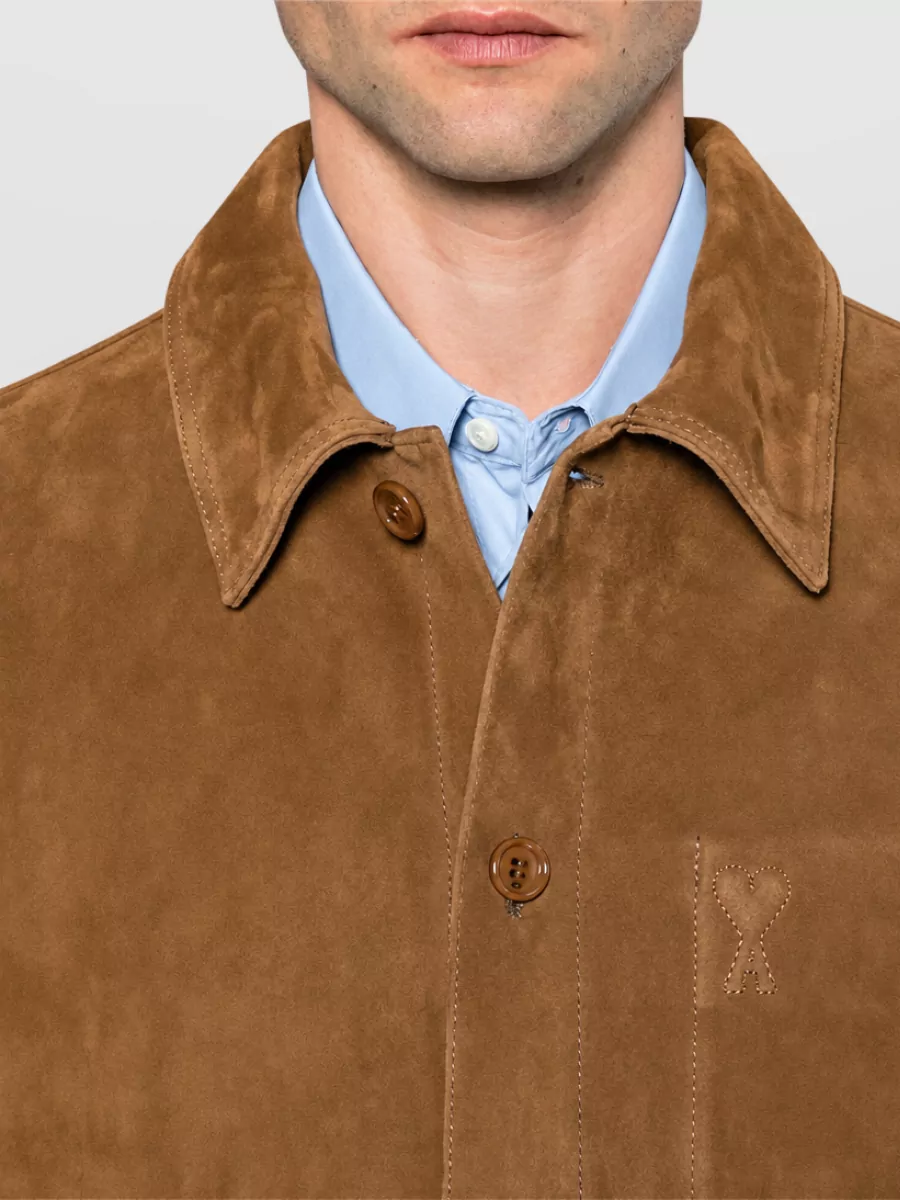 Ami Paris Leather Single Breasted Coat