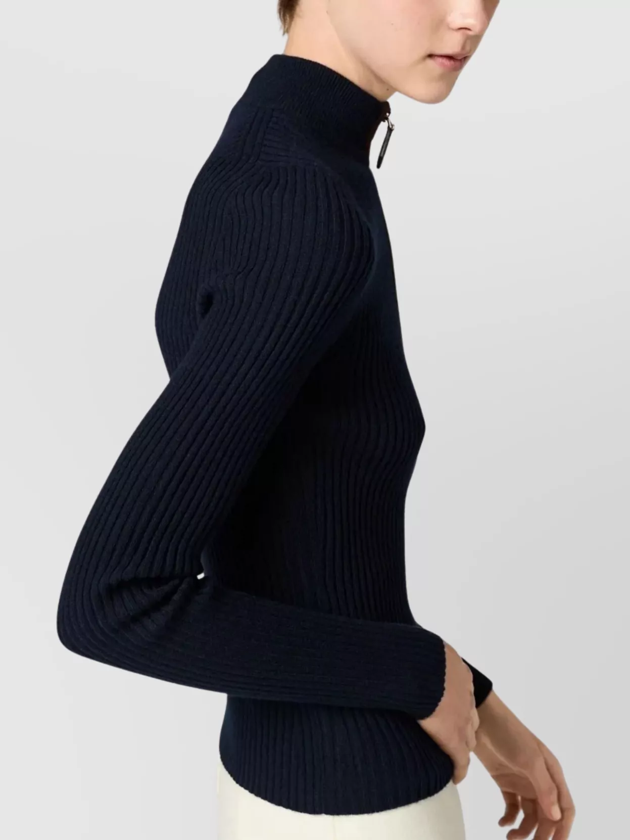 Miu Miu Cashmere Knit High Neck Leather Trim