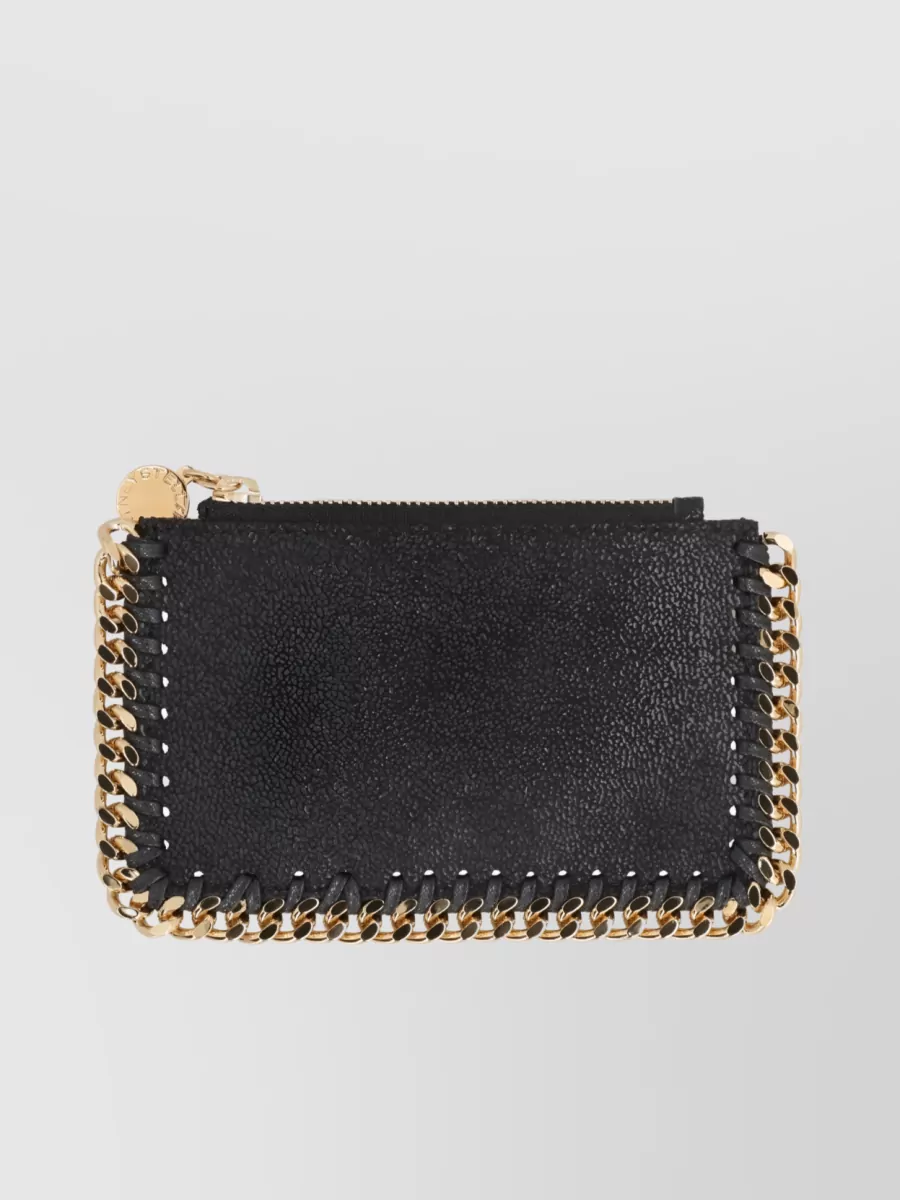 Shop Stella Mccartney Falabella Grained Zip Cardholder With Chain Detailing In Black