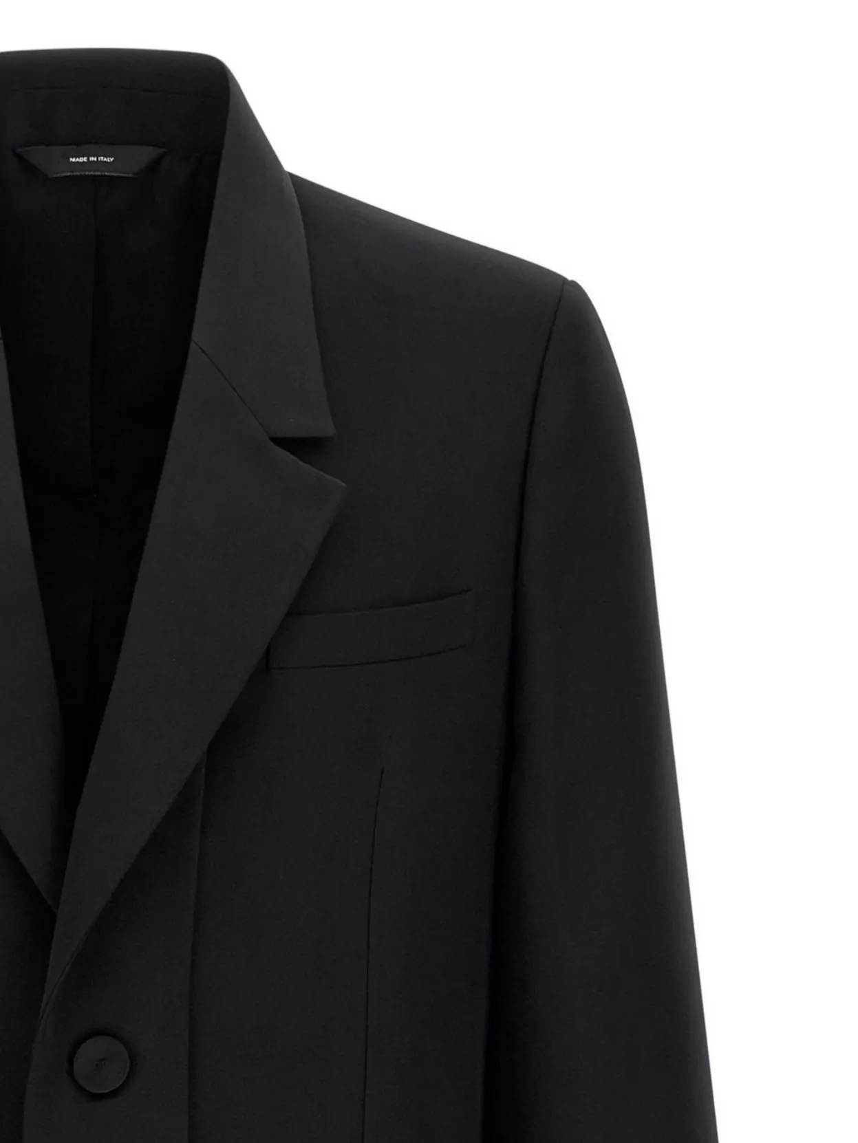 Fendi Crepe Wool Coat With Double Layer Satin Lapel In Black