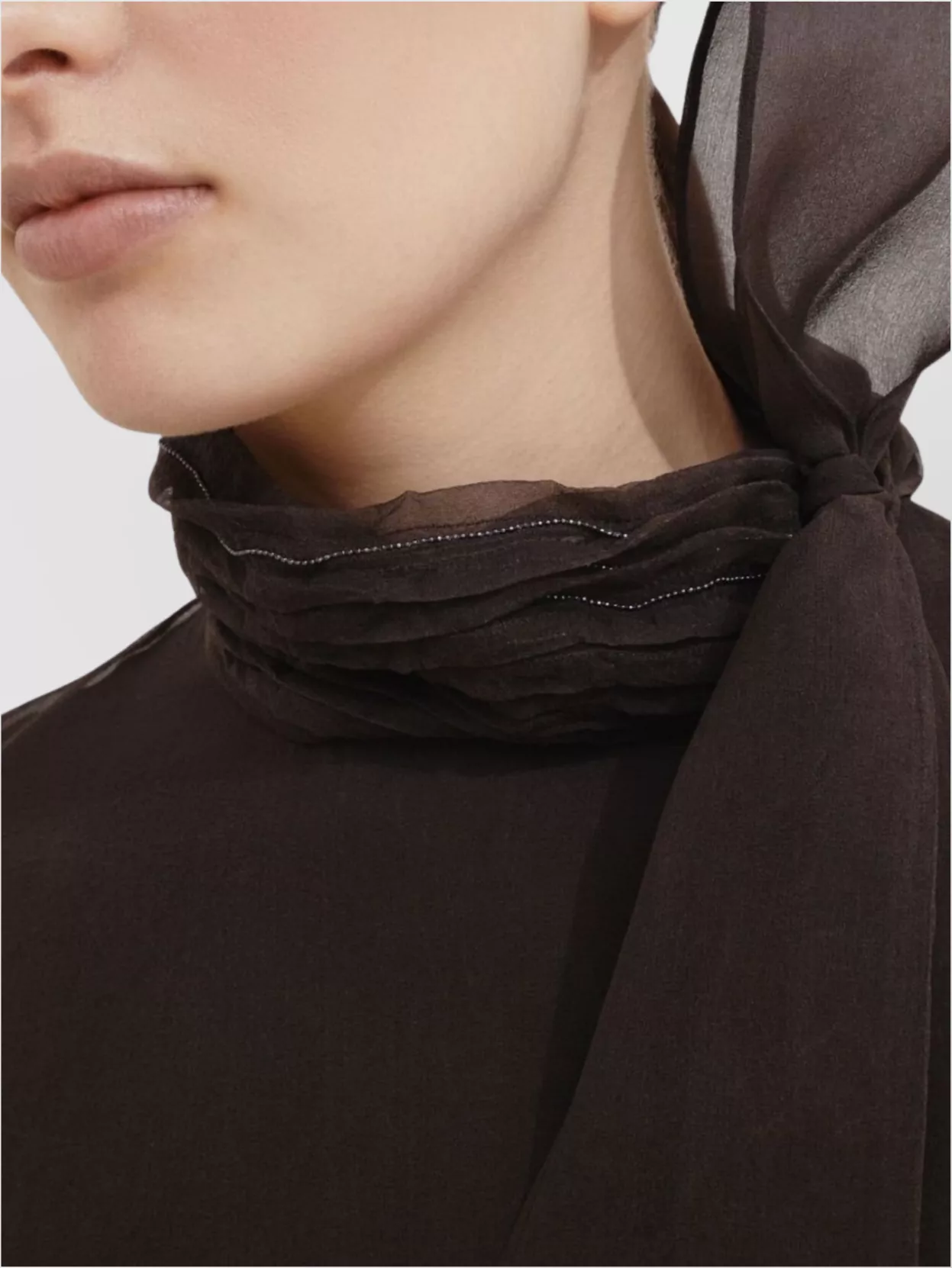 Brunello Cucinelli Pussybow Top With Monili In Brown