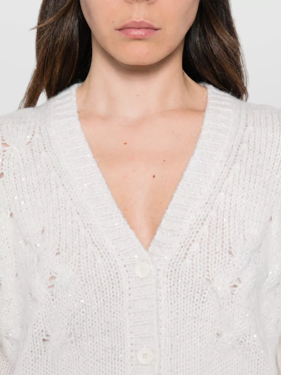 Fabiana Filippi Cable-Knit Sequin-Embellished V-Neck Cardigan