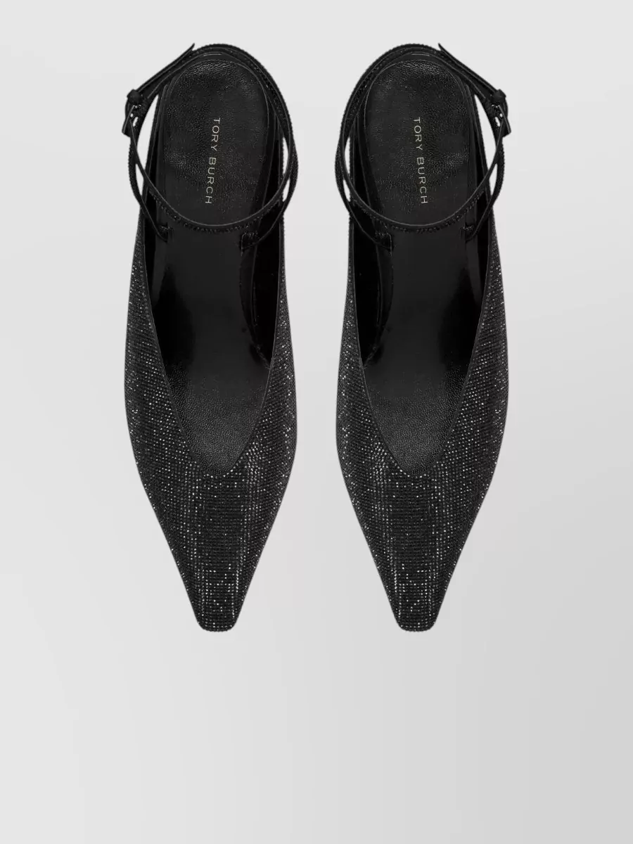 Tory Burch Glitter Pointed Toe Wedge Sandals In Black