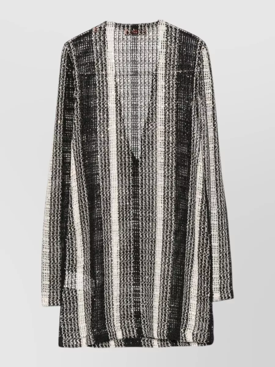 Missoni Open-Knit Sequin-Embellished Vertical-Stripe V-Neck Long-Sleeve Cardigan