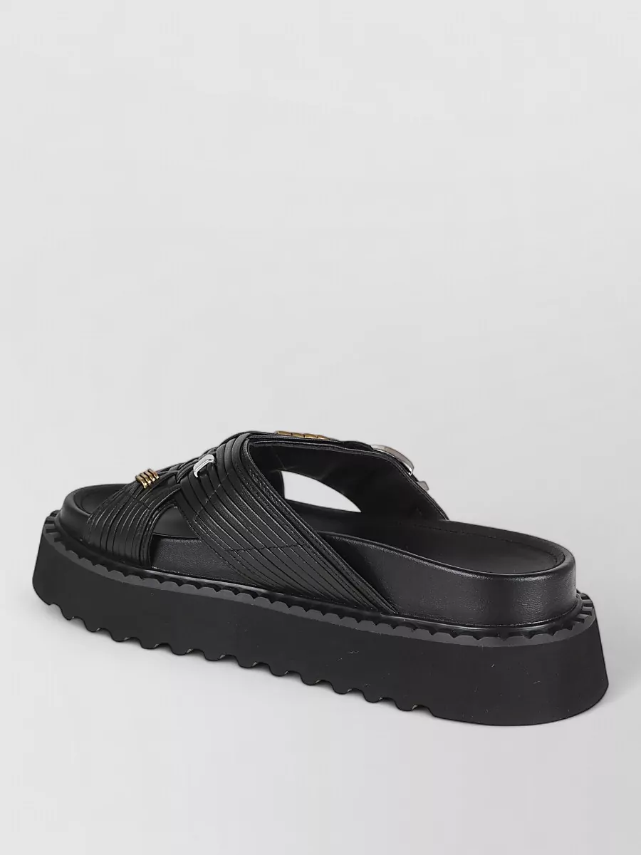 Pinko Leather Woven Slides