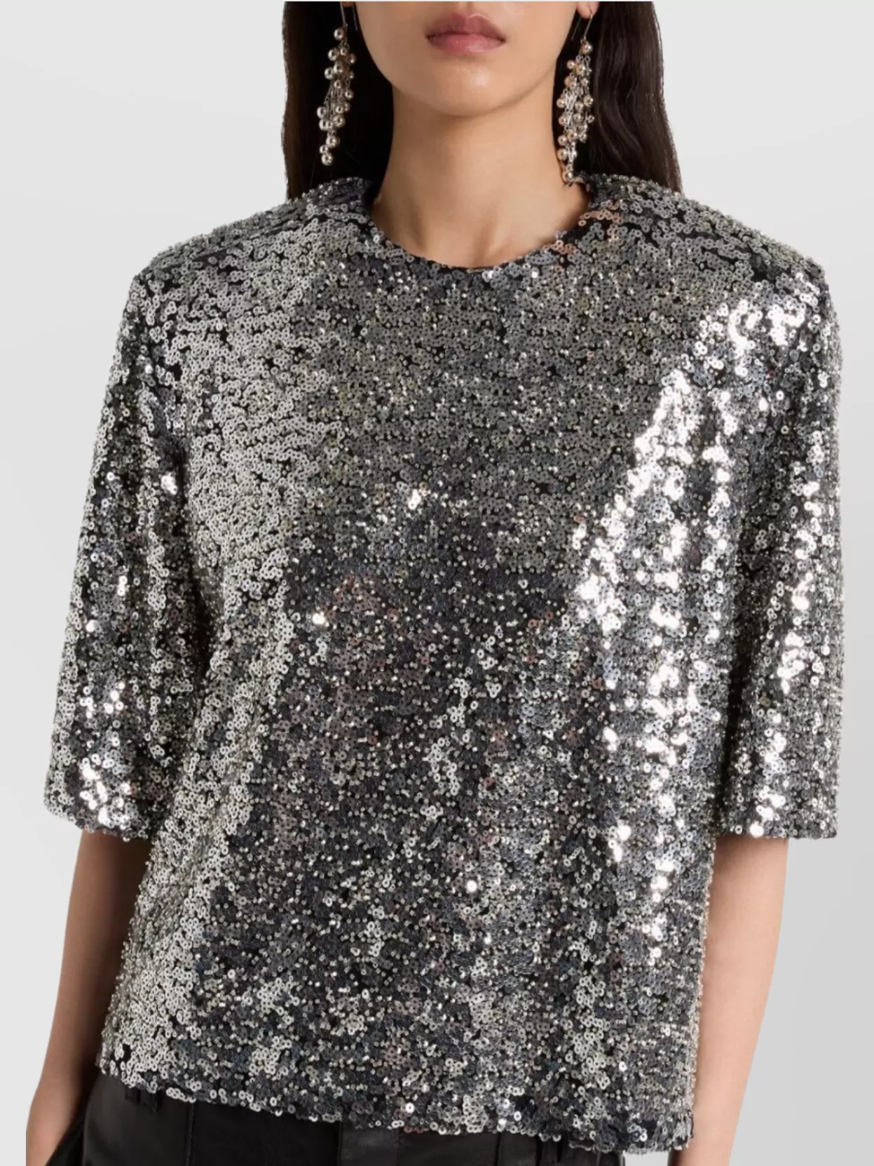 Isabel Marant Padded Shoulder Strap Sequin Top In Gray