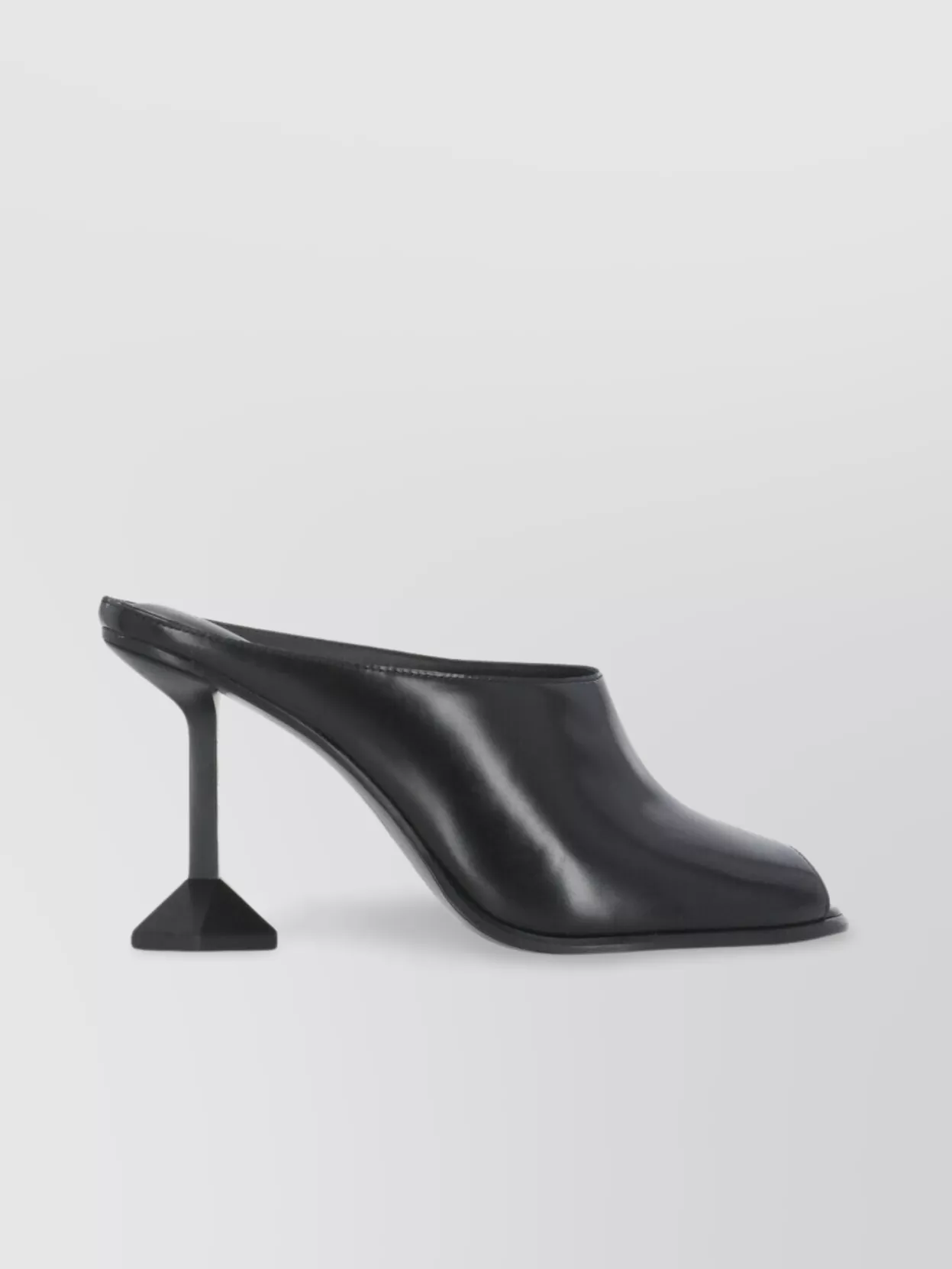 Ash Leather Sabot With Geometric Heel Design