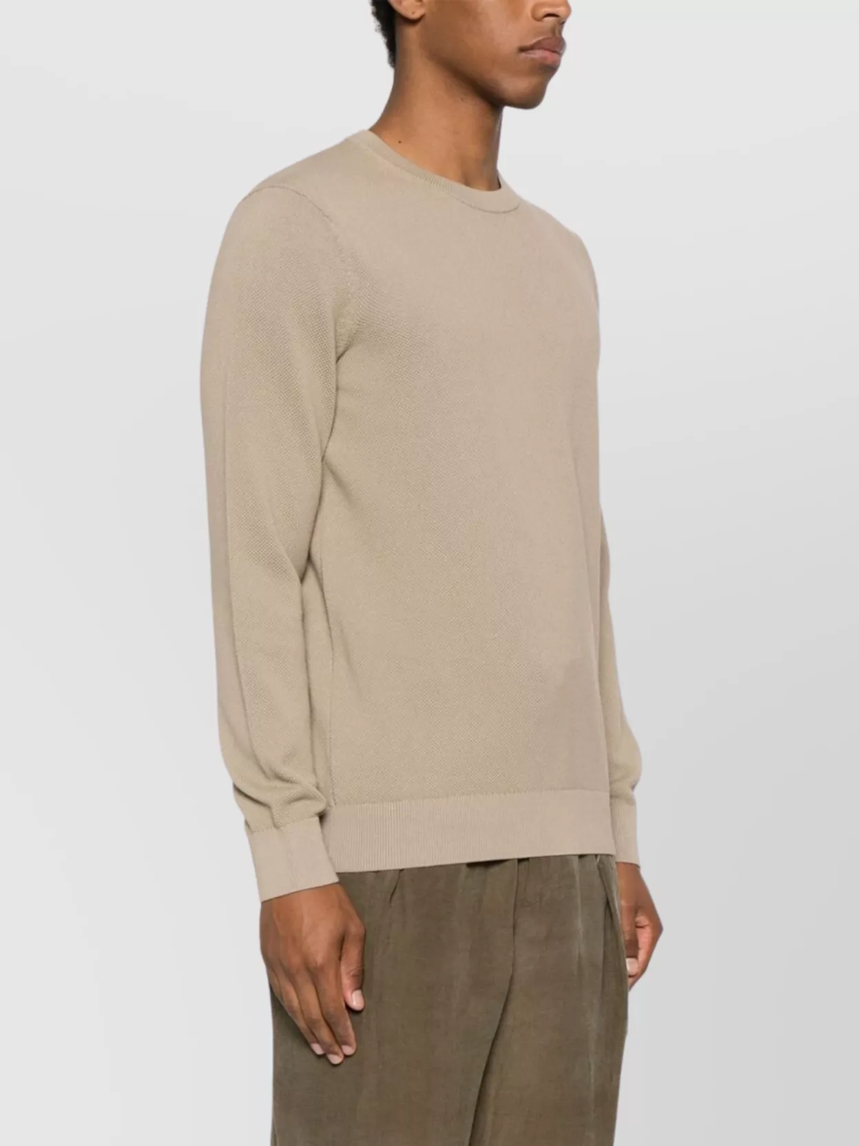 Shop Paul & Shark Textured Crew Neck Sweater With Long Sleeves In Neutrals