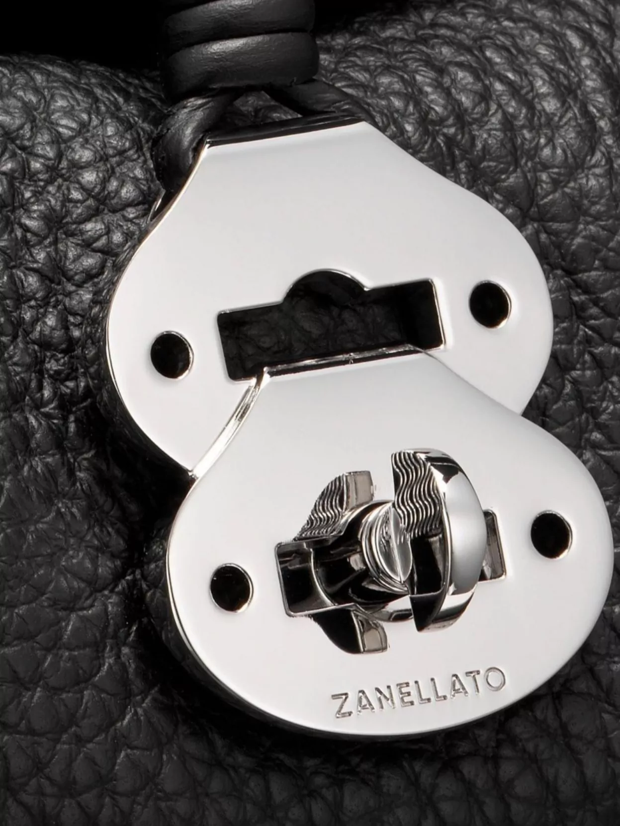 Zanellato Structured Black Hammered Leather Bag With Twist Lock Closure In Black