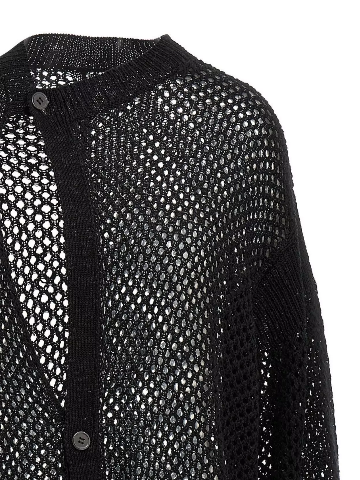 Yohji Yamamoto Asymmetrical Open Knit Cardigan With Ribbed Cuffs