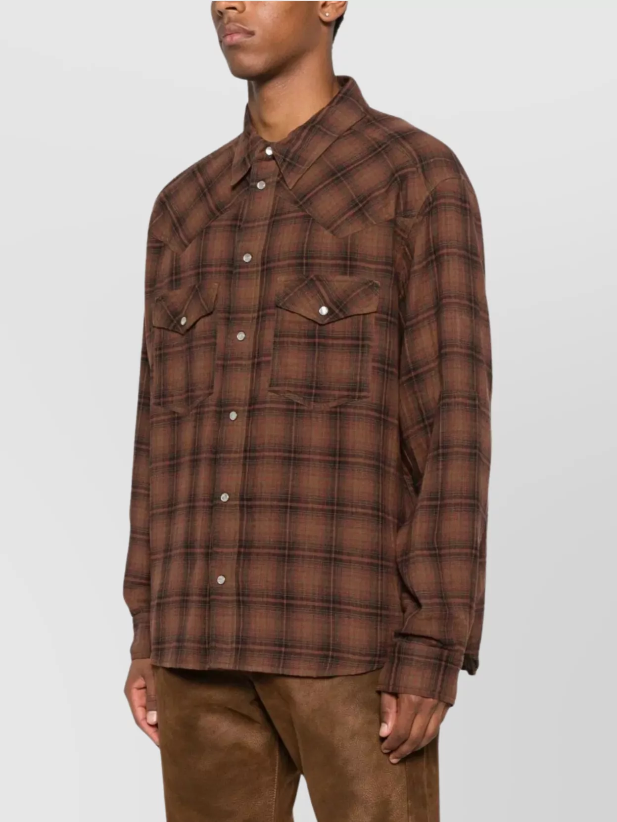 Isabel Marant Checked Long Sleeve Shirt With Chest Pockets In Brown