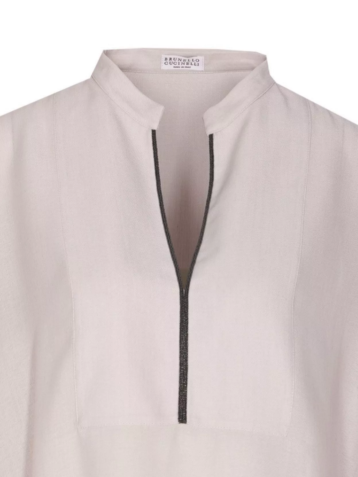 Brunello Cucinelli Long Sleeve V-neck Mandarin Collar Top In White