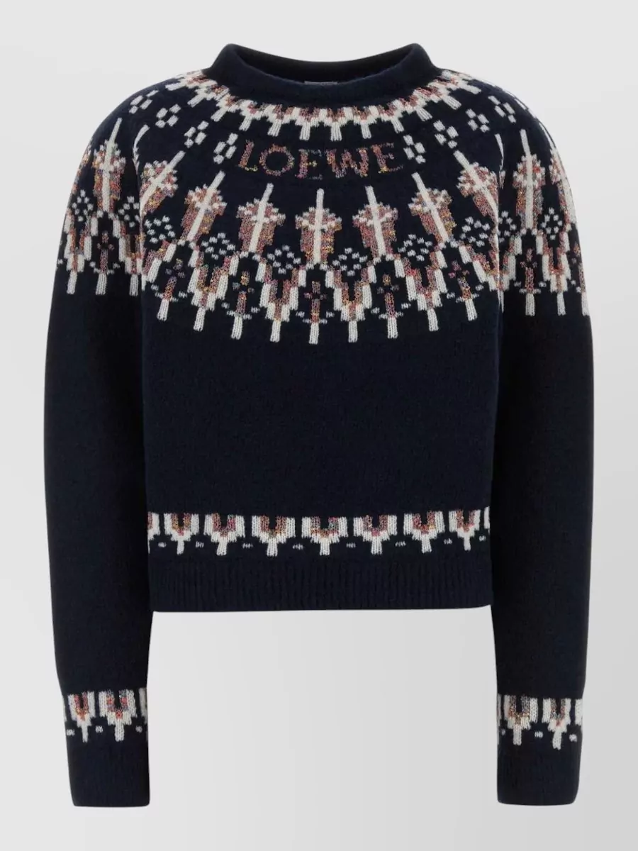 Loewe Stretch Wool Blend Sweater With Patterned Design In Black