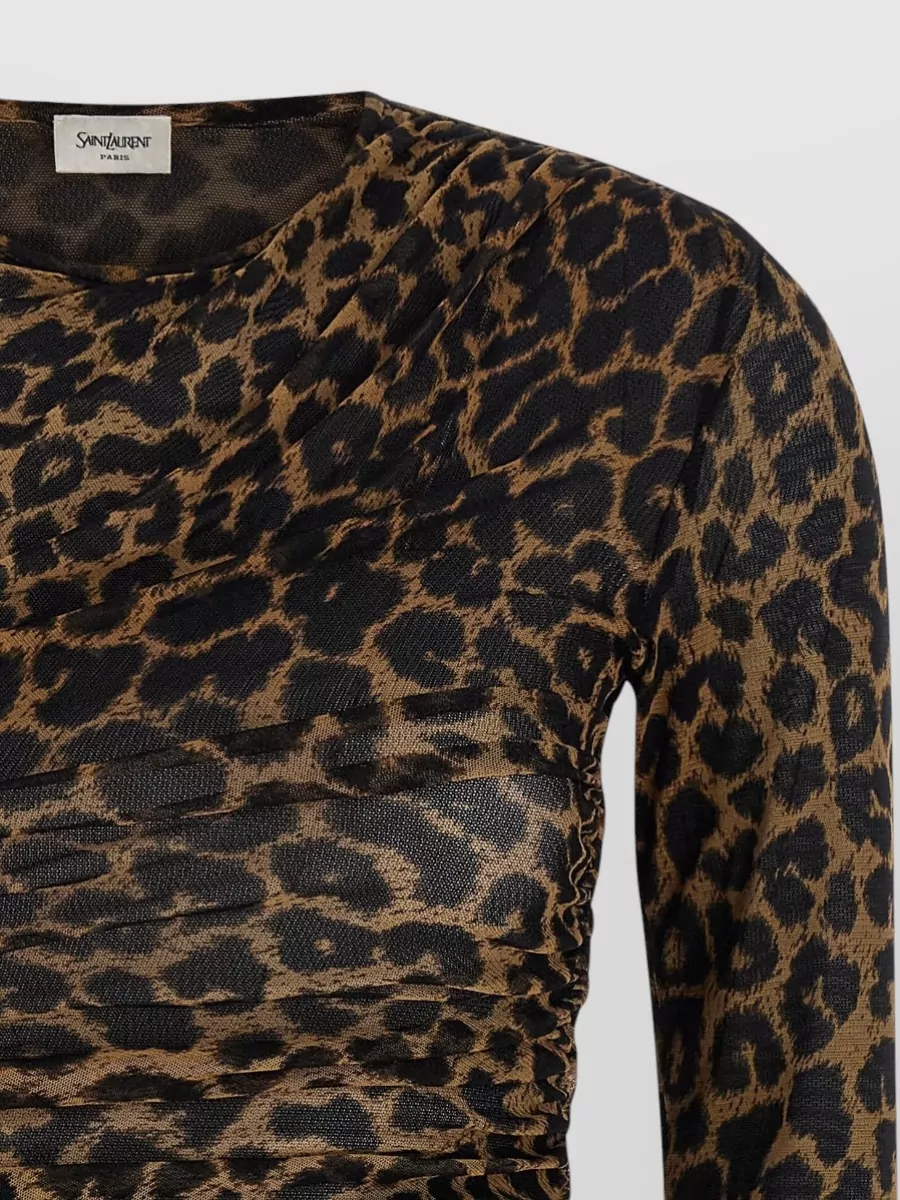 Saint Laurent Animal Print Tulle Dress With Long Sleeves
