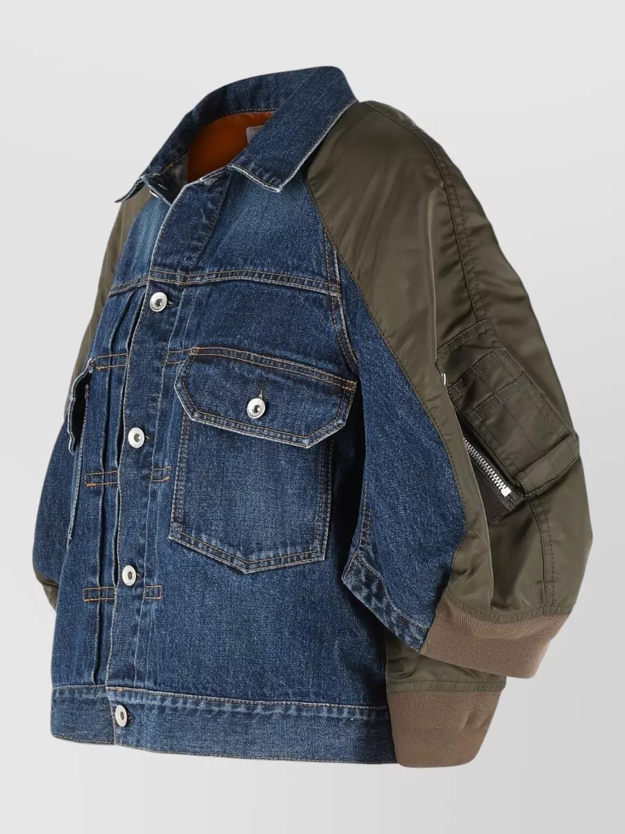 Sacai Cotton Denim Jacket Contrast Sleeves Design