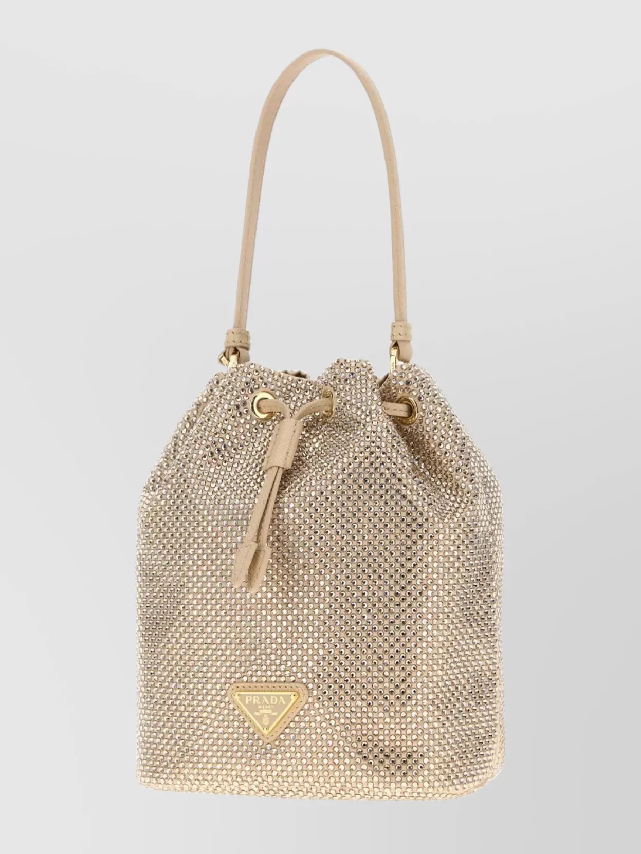 Prada Crystal-embellished Drawstring Bucket Bag In Brown