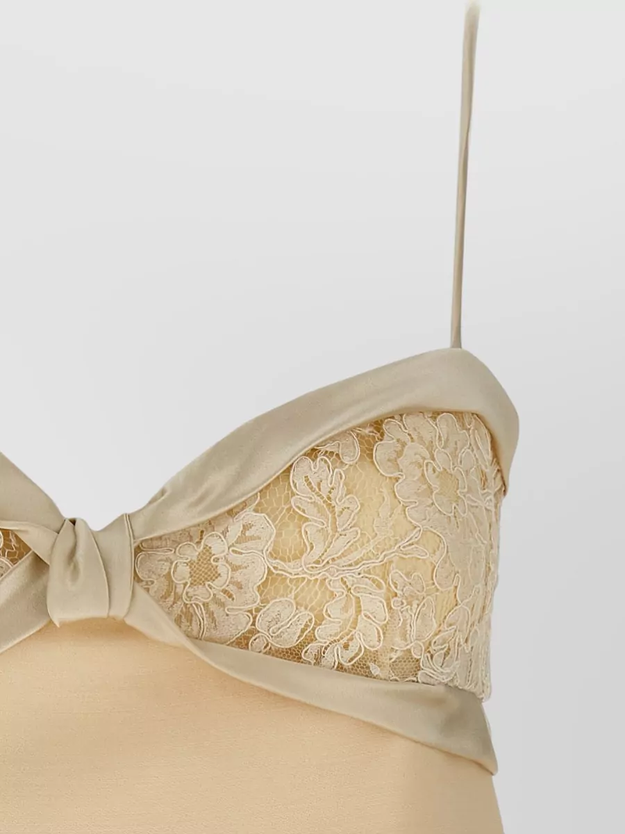 Valentino Garavani Bow Lace Dress Ruffle Hem Straps