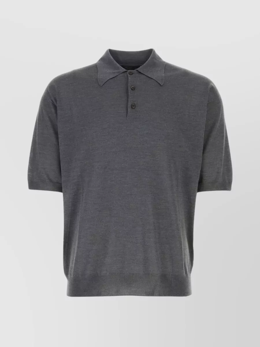 Shop Prada Pointed Collar Silk Polo Shirt In Grey