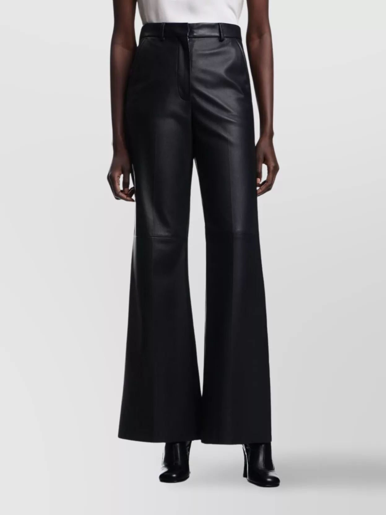 Emporio Armani Leather Flared Leg Trousers With High Waist