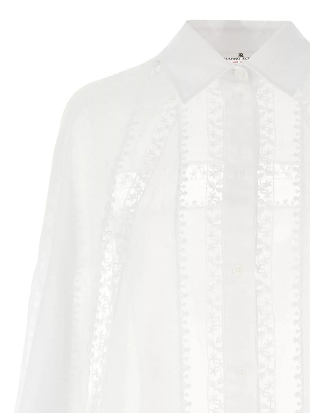 Shop Ermanno Scervino Collared Embroidered Longline Sheer Shirt In White