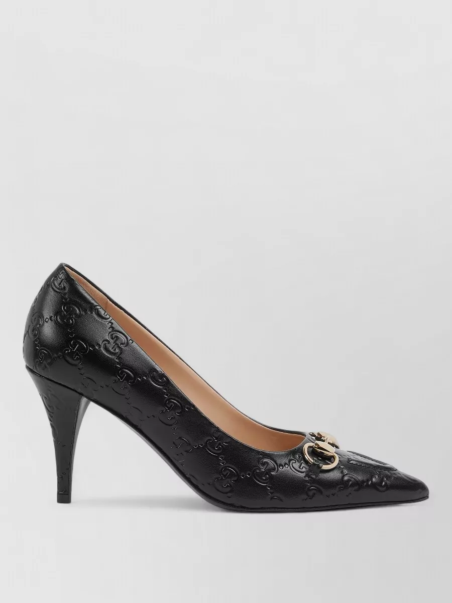 Gucci Embossed Pattern Gold Tone Hardware Pump