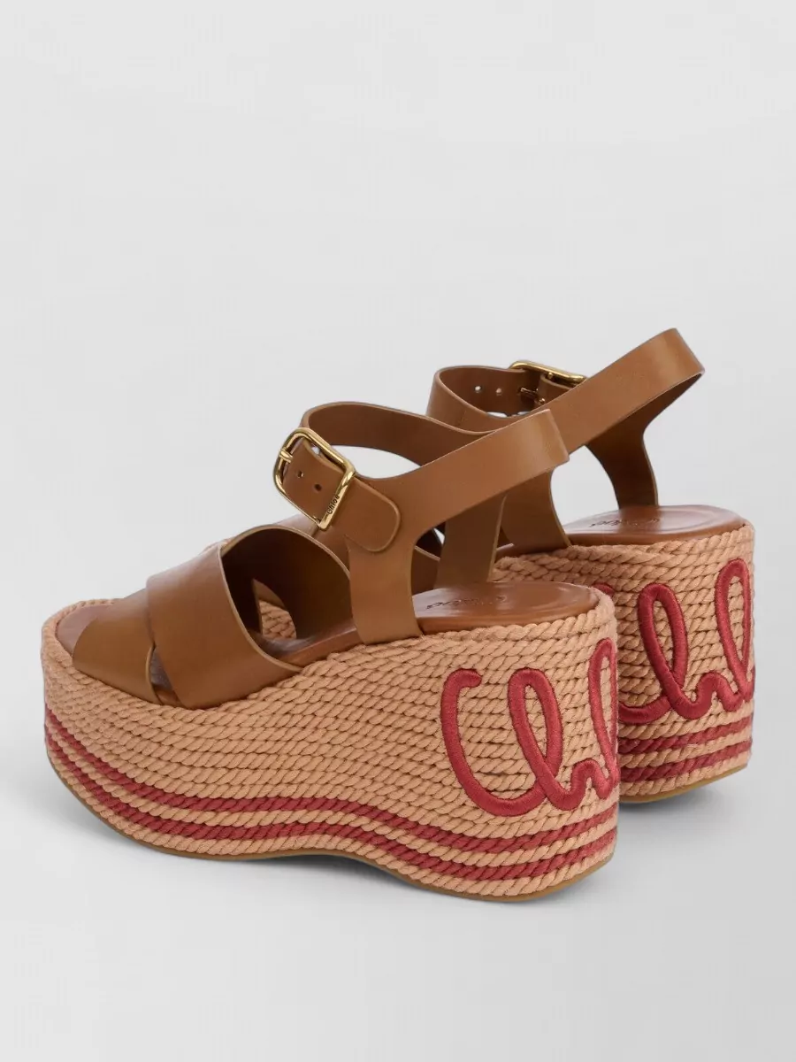 Chloé Leather Wedge Espadrille Sandals