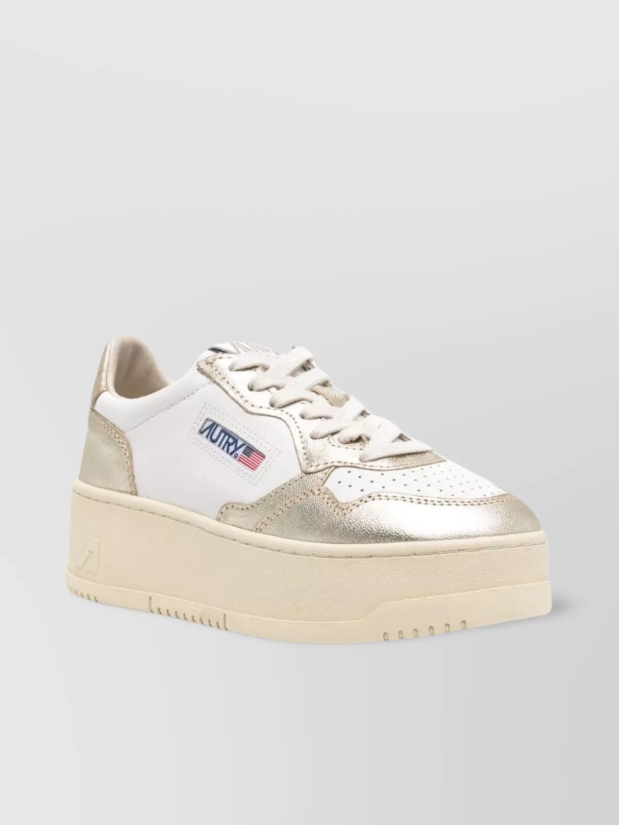 Autry Low Top Leather Sneakers With Metallic Panels In Gold