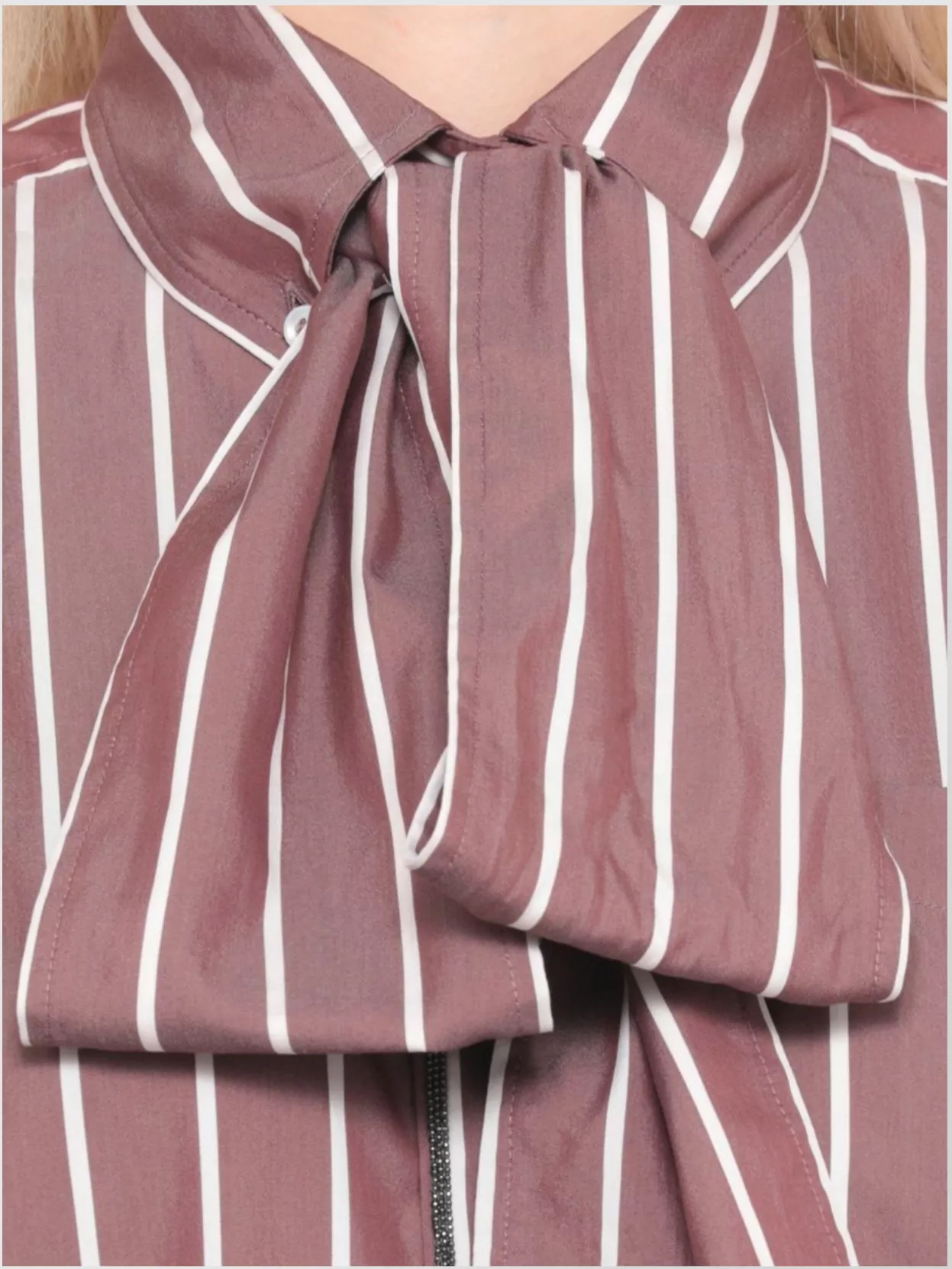 Brunello Cucinelli Striped Long Sleeve Top With Bow Detail In Brown