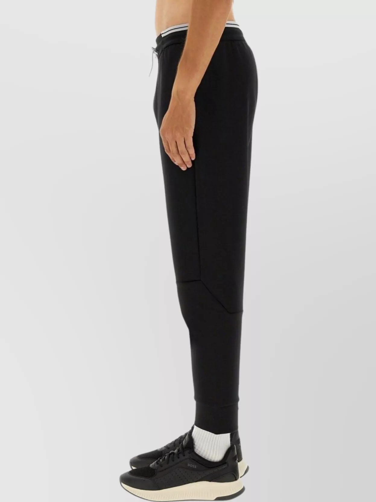 Hugo Boss Tailored Trousers With Elastic Waistband And Ribbed Cuffs In Black