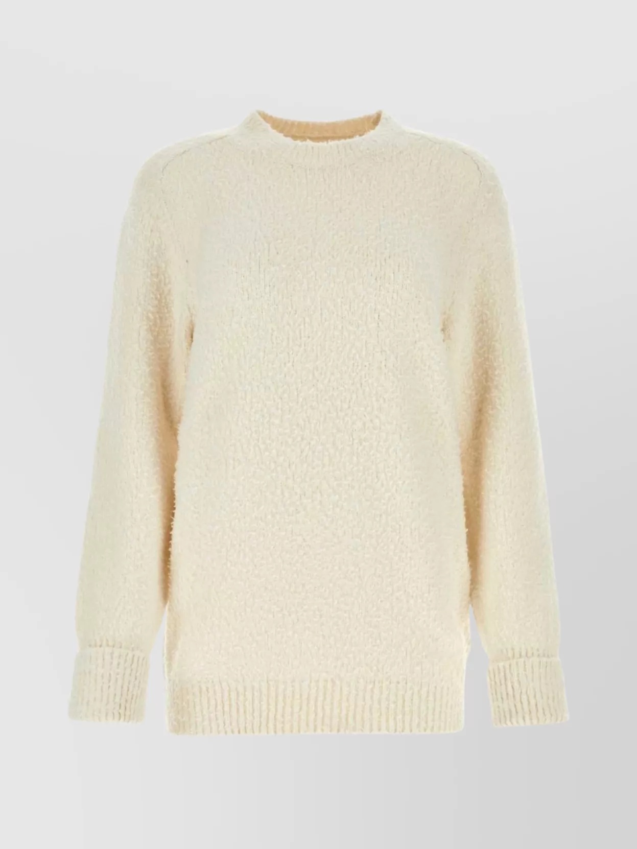 Maison Margiela Cotton Blend Crew Neck Sweater With Textured Finish In Neutral