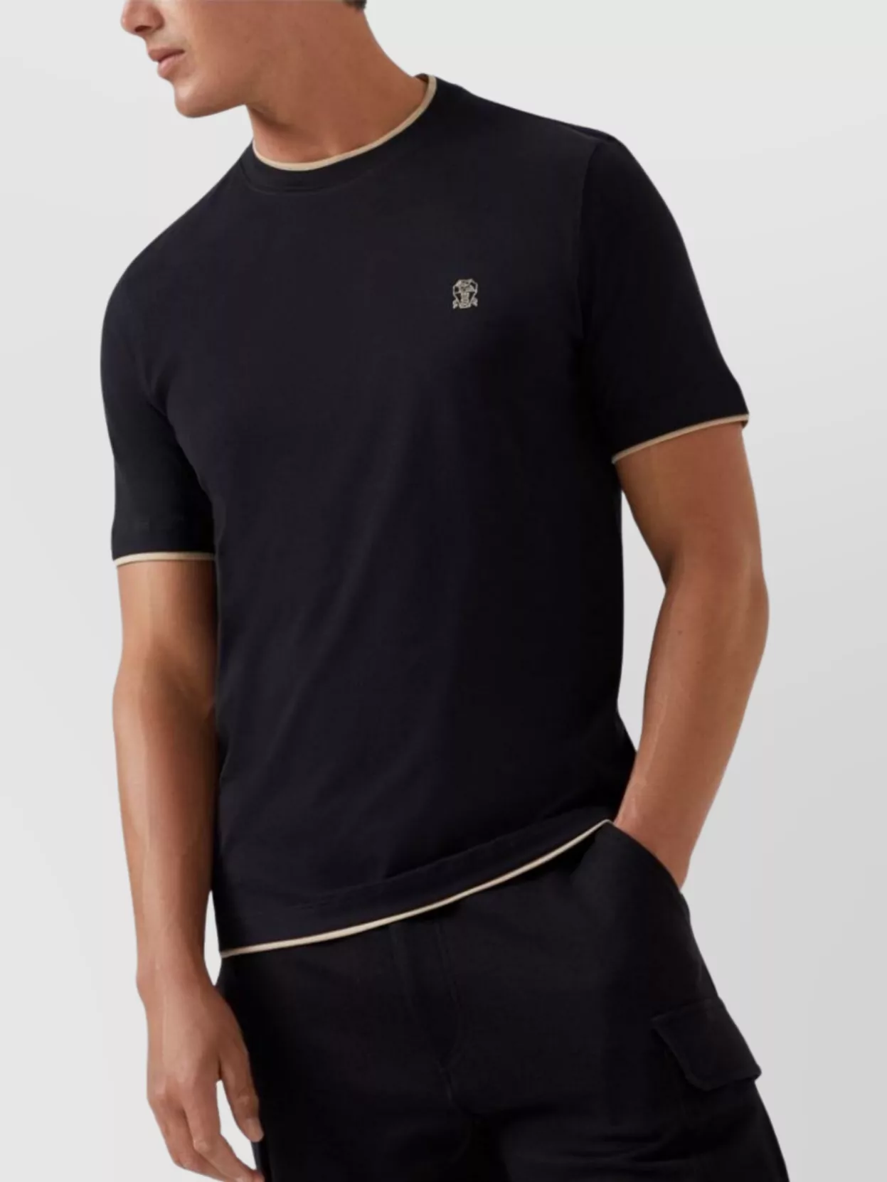 Brunello Cucinelli Cotton Crew Neck T-Shirt With Contrast Trim