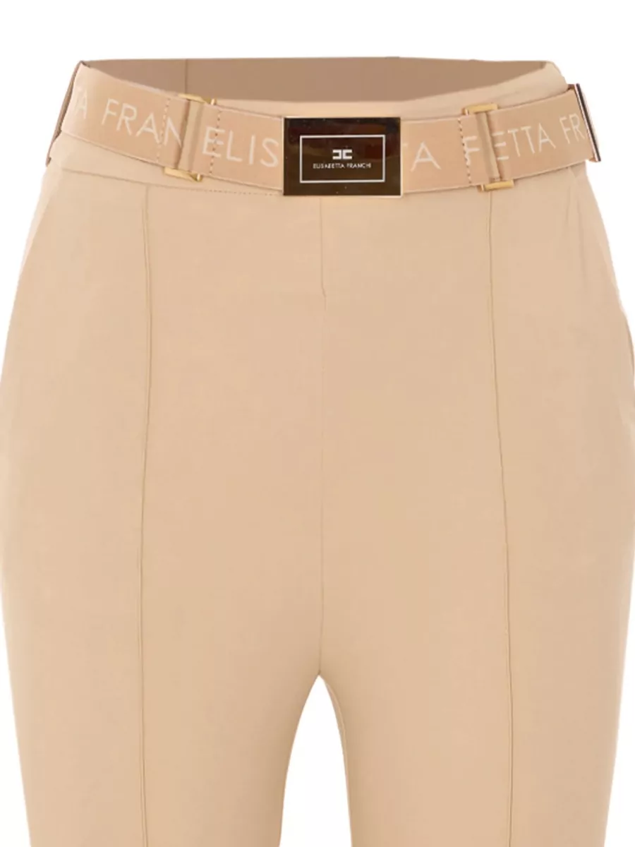 Elisabetta Franchi Trousers Belted Waist Gold Tone Hardware