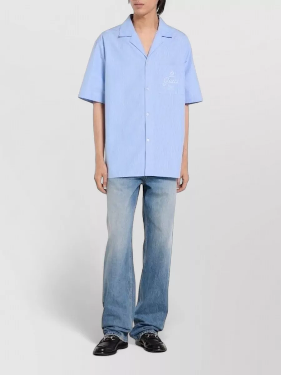 Gucci Striped Short-Sleeve Bowling Shirt
