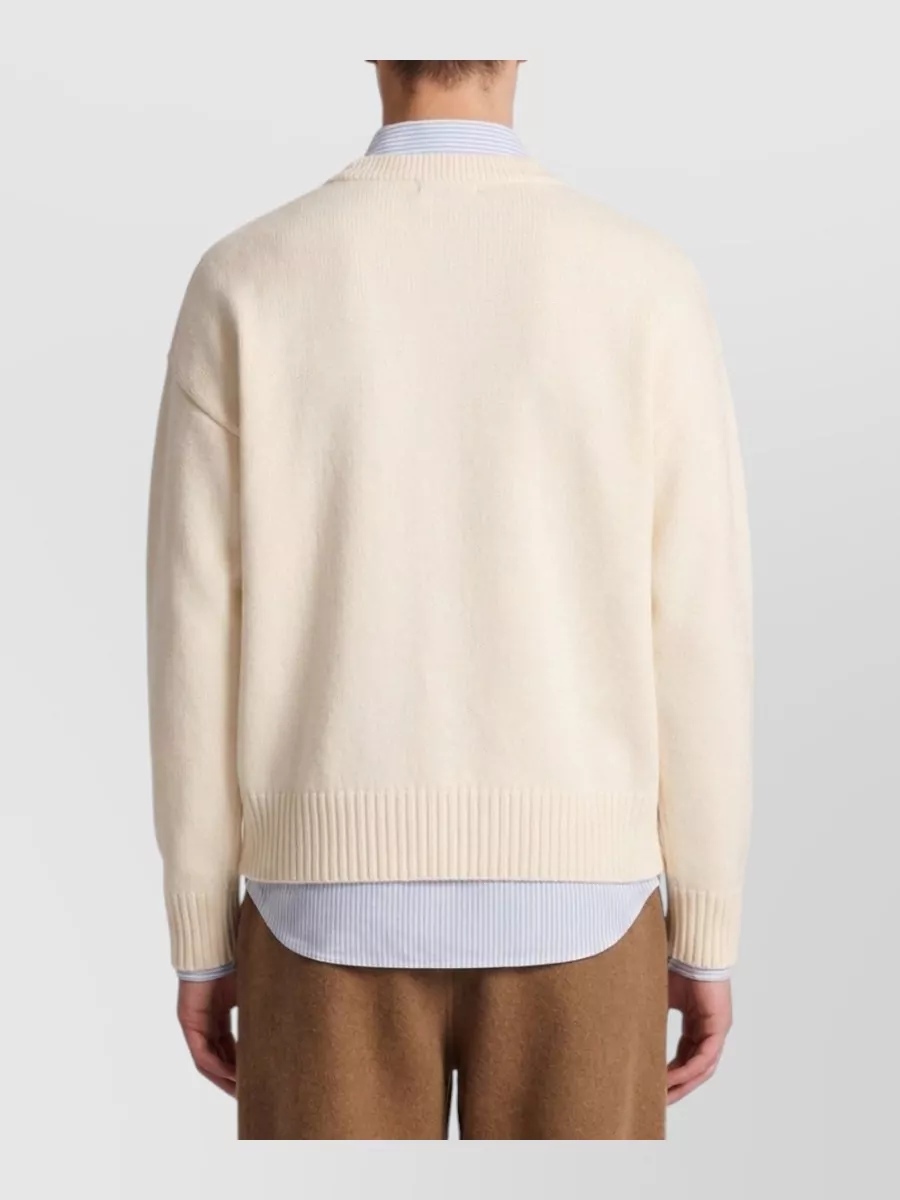 Ami Paris Merino Wool Ribbed Crewneck Sweater
