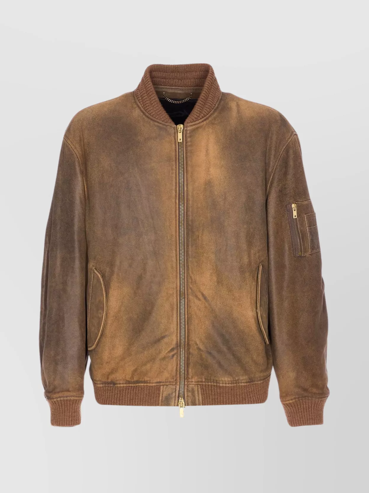 Golden Goose Lamb Leather Jacket With Long Sleeves And Pockets In Brown