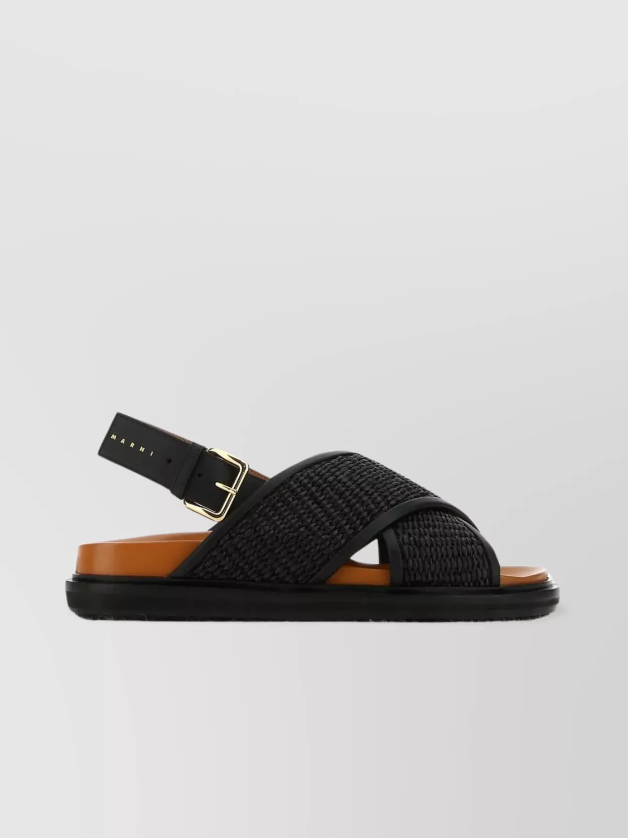 Shop Marni Raffia And Leather Crossed Bands Sandals In Black